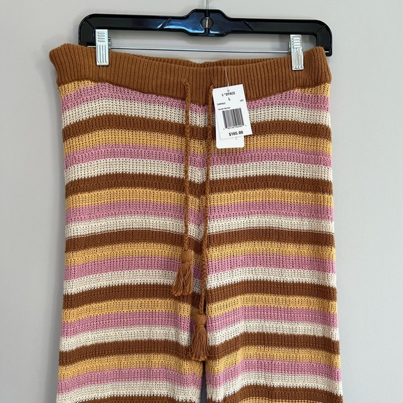 L*Space NWT Turn The Tide Crochet Pants in Cancun Stripe, White, Pink, Brown L - Picture 3 of 13